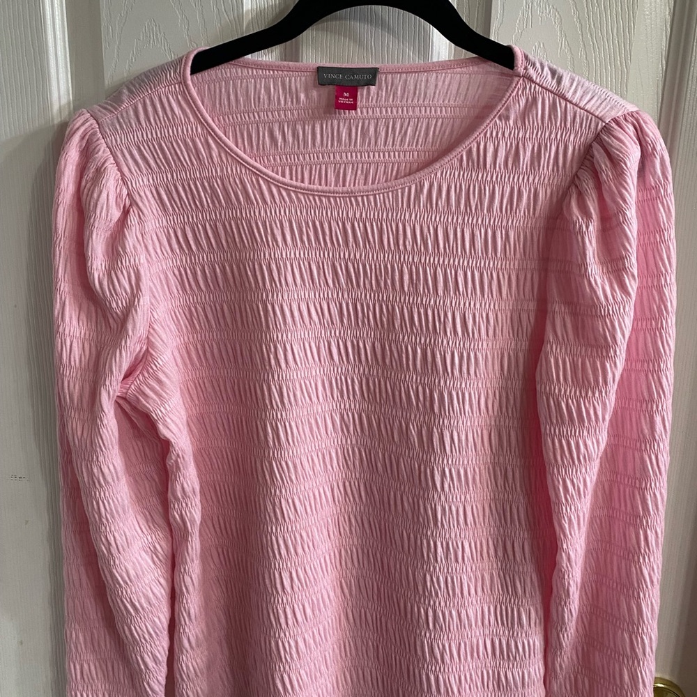Vince Camuto Light Pink Smocked Long-Sleeve Top